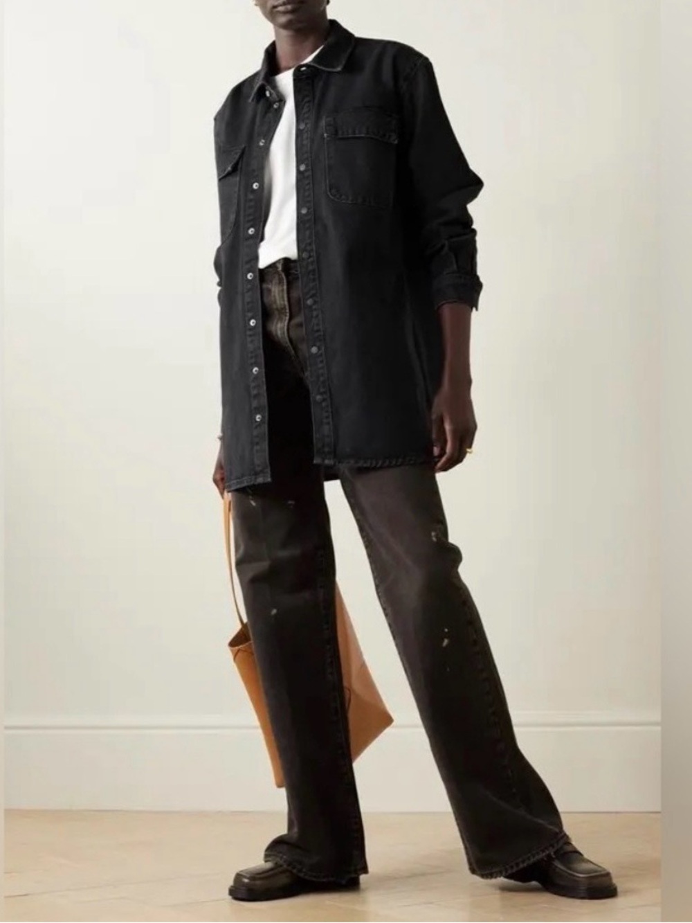 FRAME A-Line Mini Denim Shirt Dress Small Black Button Front Structured Fit